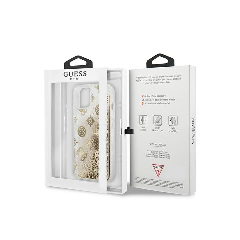 Guess Peony Liquid Glitter dėklas iPhone 13 mini - auksinis