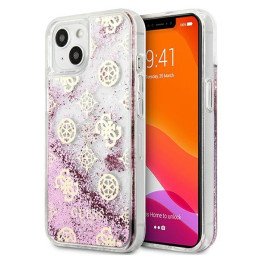 Guess Peony Liquid Glitter dėklas iPhone 13 mini - rožinis
