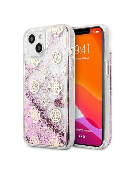 Guess Peony Liquid Glitter dėklas iPhone 13 mini - rožinis