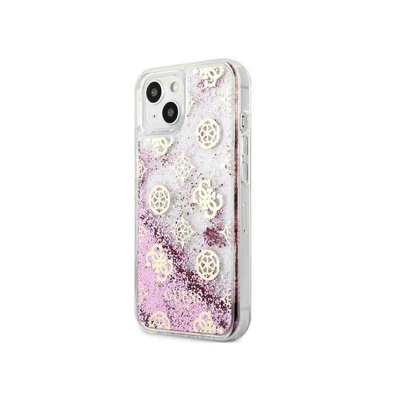 Guess Peony Liquid Glitter dėklas iPhone 13 mini - rožinis