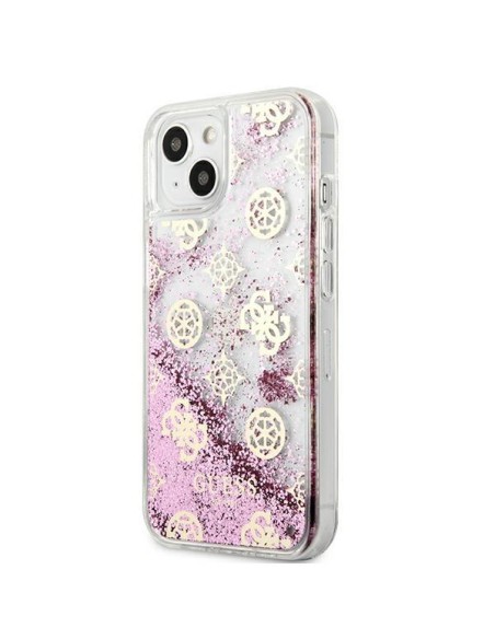 Guess Peony Liquid Glitter dėklas iPhone 13 mini - rožinis