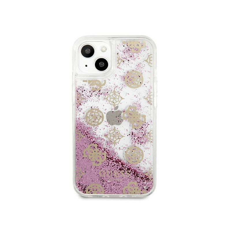 Guess Peony Liquid Glitter dėklas iPhone 13 mini - rožinis