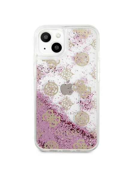 Guess Peony Liquid Glitter dėklas iPhone 13 mini - rožinis