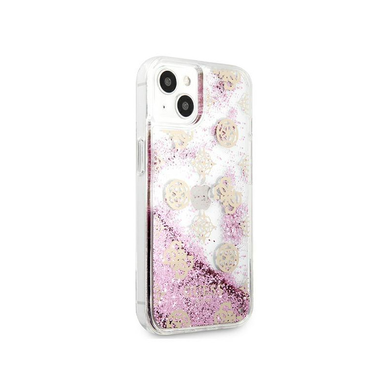 Guess Peony Liquid Glitter dėklas iPhone 13 mini - rožinis