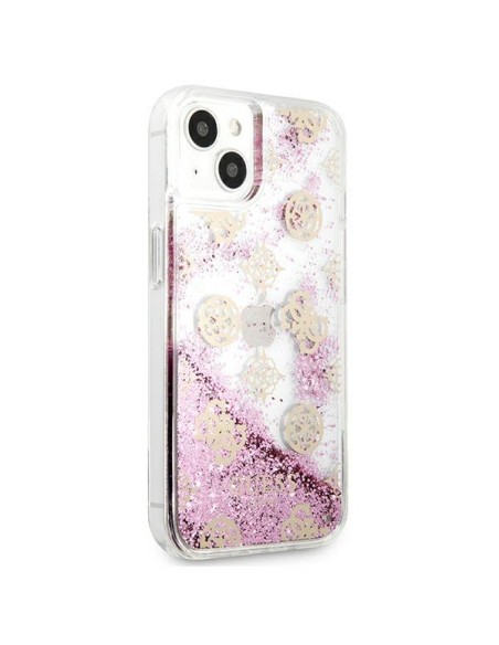 Guess Peony Liquid Glitter dėklas iPhone 13 mini - rožinis