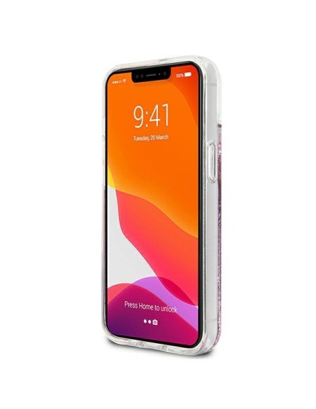 Guess Peony Liquid Glitter dėklas iPhone 13 mini - rožinis