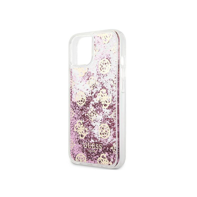 Guess Peony Liquid Glitter dėklas iPhone 13 mini - rožinis