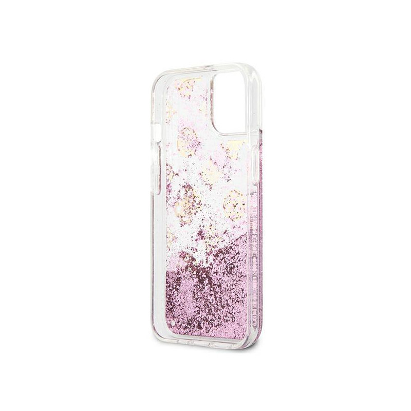 Guess Peony Liquid Glitter dėklas iPhone 13 mini - rožinis