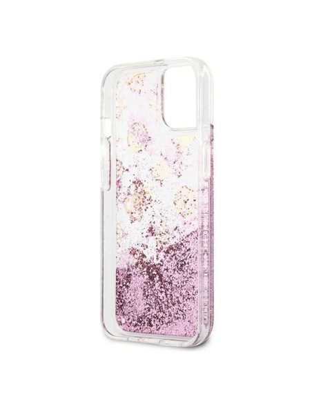 Guess Peony Liquid Glitter dėklas iPhone 13 mini - rožinis