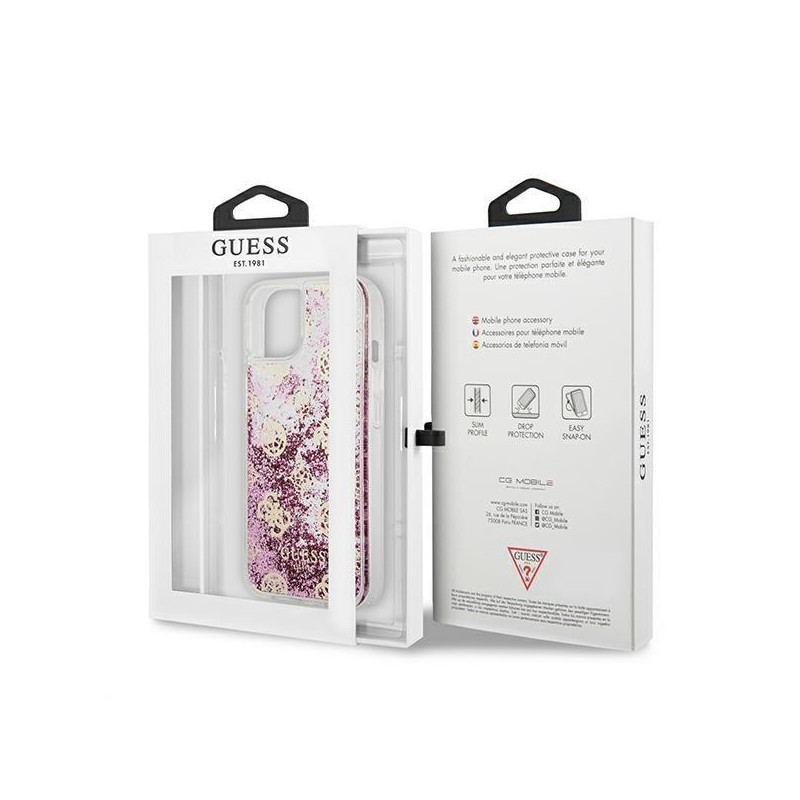 Guess Peony Liquid Glitter dėklas iPhone 13 mini - rožinis