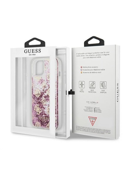 Guess Peony Liquid Glitter dėklas iPhone 13 mini - rožinis
