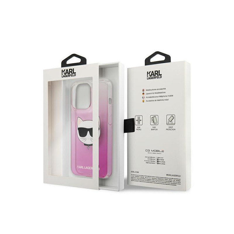 Karl Lagerfeld Choupette Head dėklas, skirtas iPhone 13 Pro / iPhone 13 - rožinis