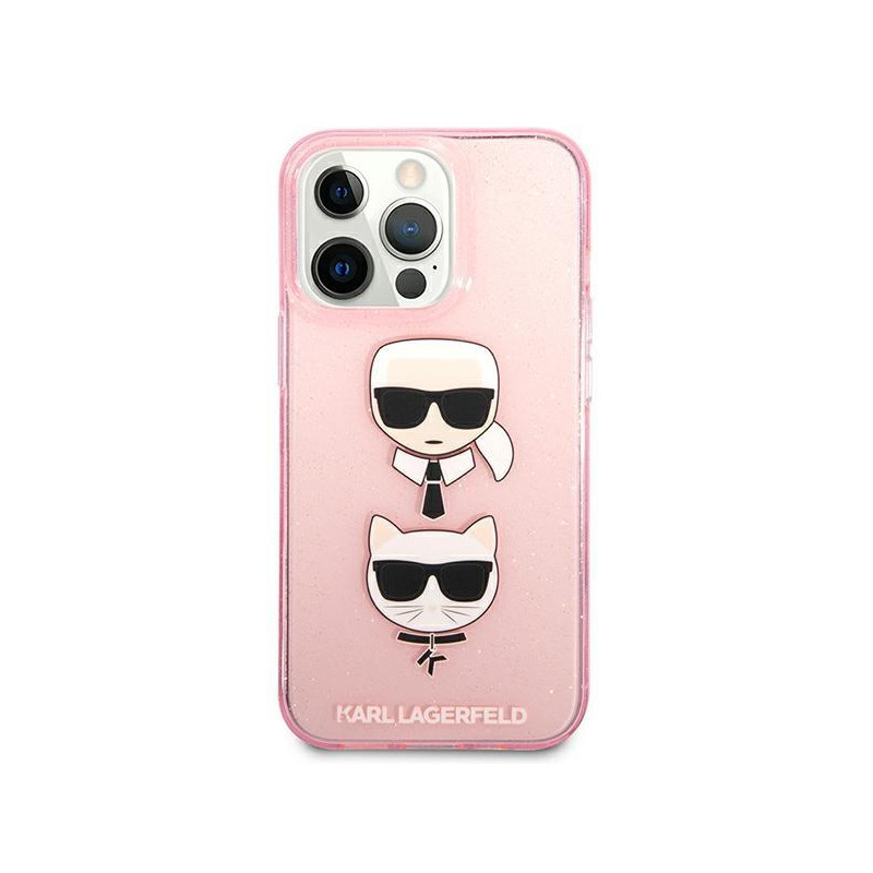 Karl Lagerfeld Glitter Karl& 39 s & Choupette Head dėklas, skirtas iPhone 13 Pro / iPhone 13 - rožinis