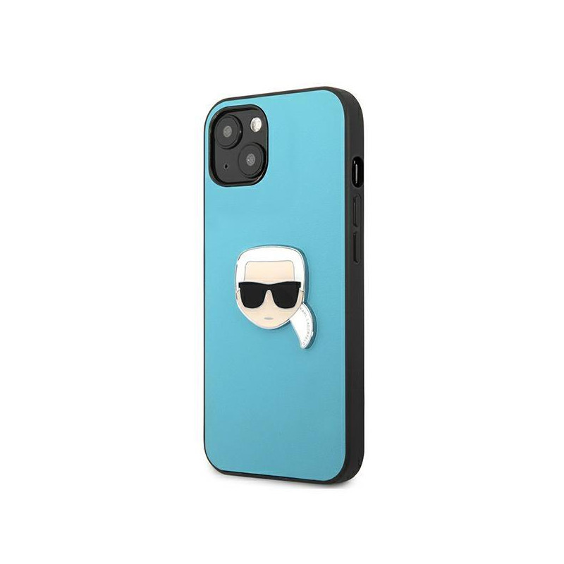 Karl Lagerfeld Leather Ikonik Karl& 39 s Head Metalinis dėklas iPhone 13 - mėlynas