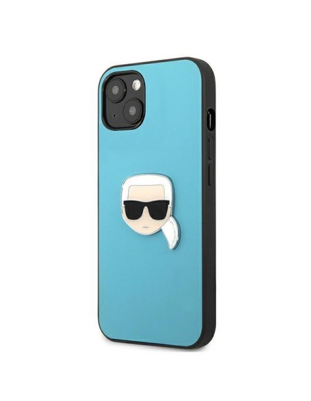 Karl Lagerfeld Leather Ikonik Karl& 39 s Head Metalinis dėklas iPhone 13 - mėlynas