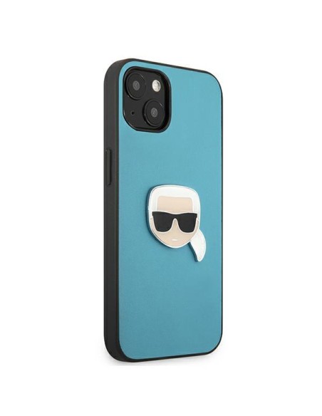 Karl Lagerfeld Leather Ikonik Karl& 39 s Head Metalinis dėklas iPhone 13 - mėlynas