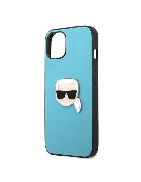 Karl Lagerfeld Leather Ikonik Karl& 39 s Head Metalinis dėklas iPhone 13 - mėlynas