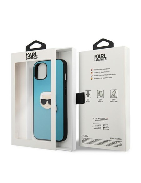 Karl Lagerfeld Leather Ikonik Karl& 39 s Head Metalinis dėklas iPhone 13 - mėlynas