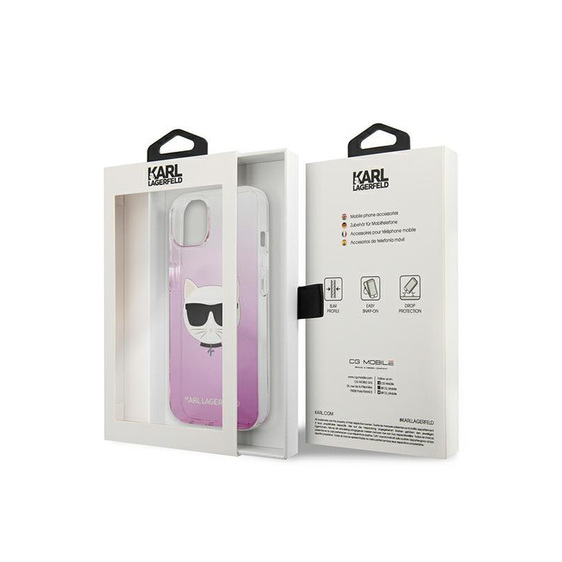 Karl Lagerfeld Choupette Head dėklas iPhone 13 mini - rožinis