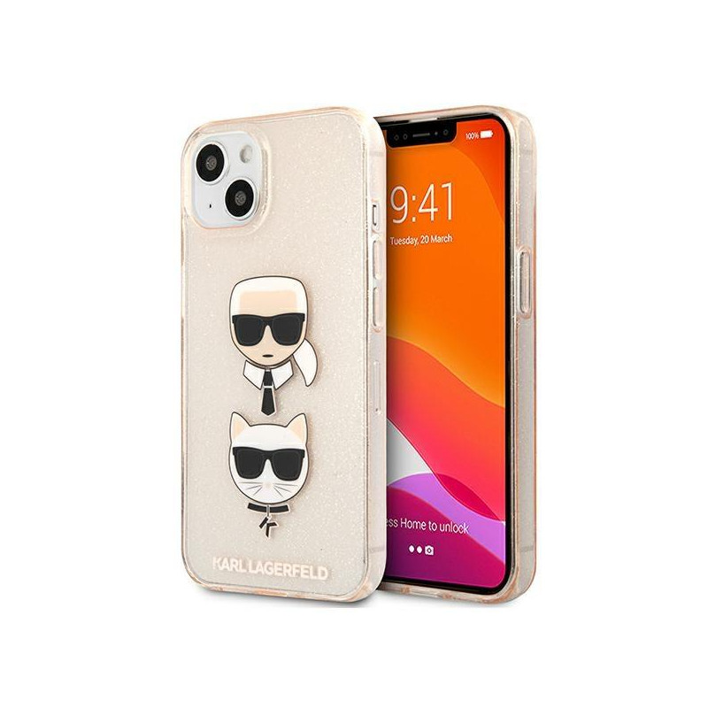 Karl Lagerfeld Glitter Karl& 39 s & Choupette Head dėklas iPhone 13 mini - auksinis