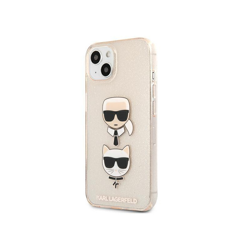 Karl Lagerfeld Glitter Karl& 39 s & Choupette Head dėklas iPhone 13 mini - auksinis