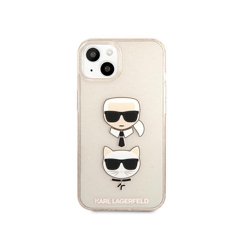 Karl Lagerfeld Glitter Karl& 39 s & Choupette Head dėklas iPhone 13 mini - auksinis