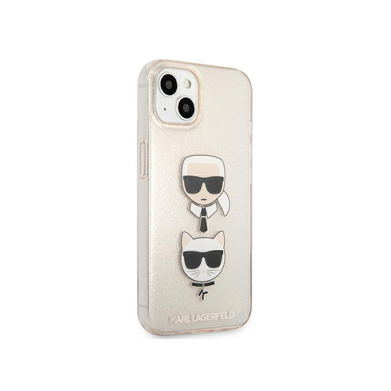 Karl Lagerfeld Glitter Karl& 39 s & Choupette Head dėklas iPhone 13 mini - auksinis