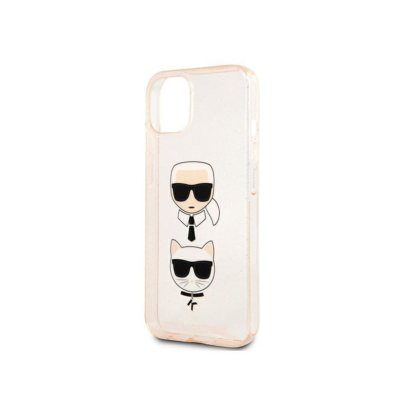 Karl Lagerfeld Glitter Karl& 39 s & Choupette Head dėklas iPhone 13 mini - auksinis