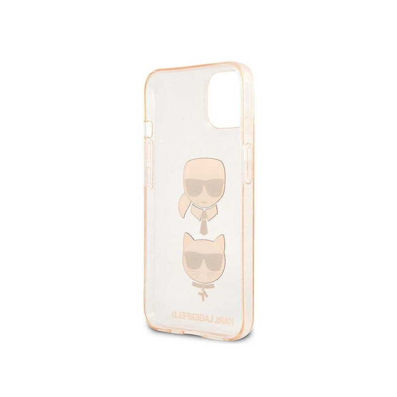 Karl Lagerfeld Glitter Karl& 39 s & Choupette Head dėklas iPhone 13 mini - auksinis