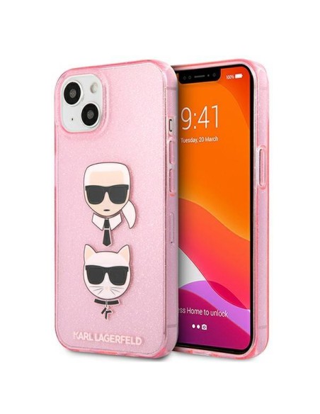 Karl Lagerfeld Glitter Karl& 39 s & Choupette Head dėklas iPhone 13 mini - rožinis Karl Lagerfeld Glitter Karl& 39 s & Choupette Head dėklas iPhone 13 mini - rožinis