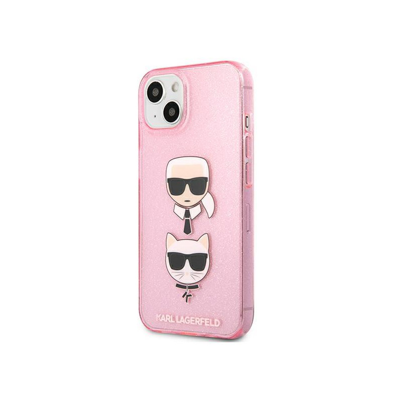 Karl Lagerfeld Glitter Karl& 39 s & Choupette Head dėklas iPhone 13 mini - rožinis