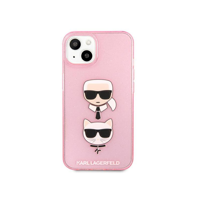Karl Lagerfeld Glitter Karl& 39 s & Choupette Head dėklas iPhone 13 mini - rožinis