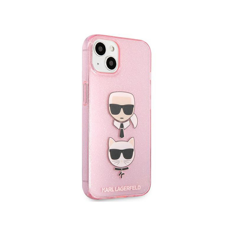 Karl Lagerfeld Glitter Karl& 39 s & Choupette Head dėklas iPhone 13 mini - rožinis