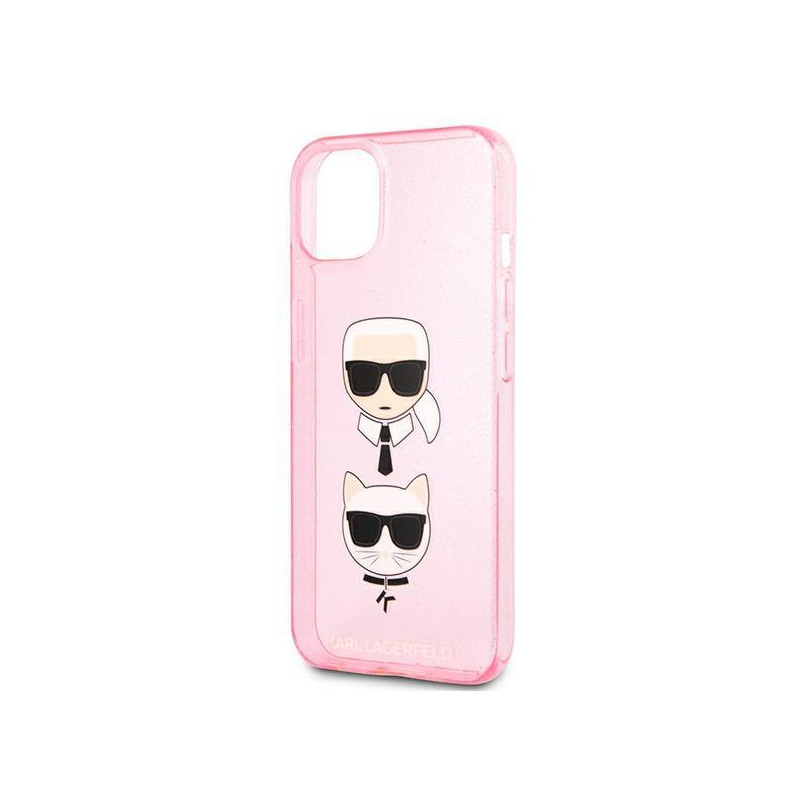 Karl Lagerfeld Glitter Karl& 39 s & Choupette Head dėklas iPhone 13 mini - rožinis