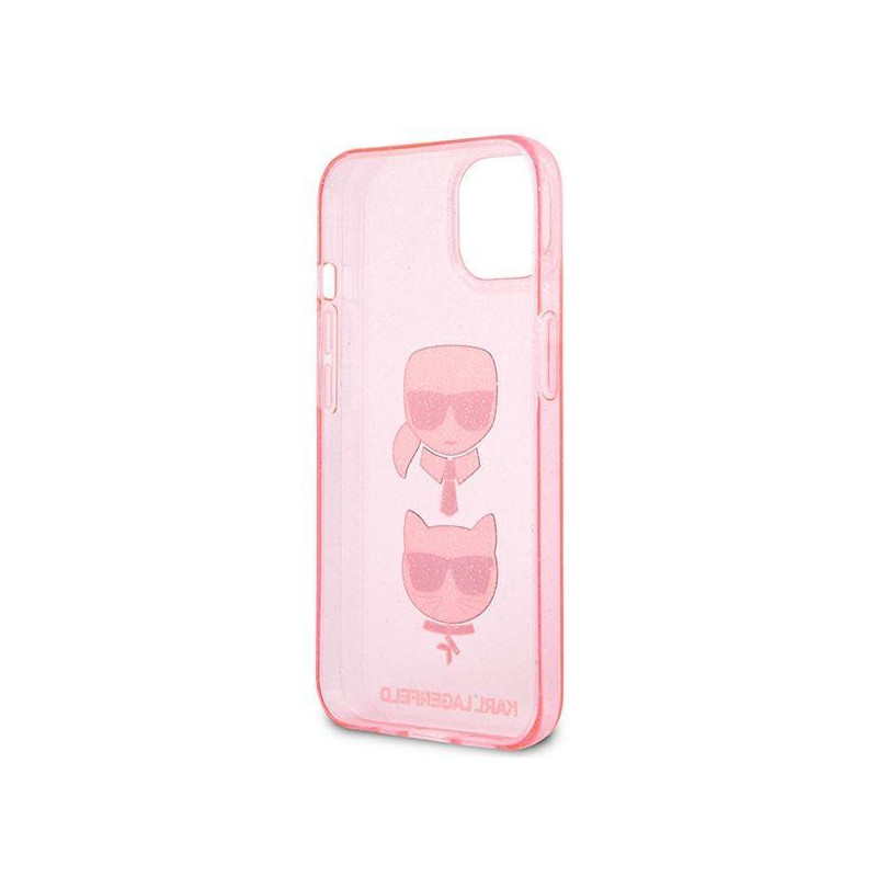Karl Lagerfeld Glitter Karl& 39 s & Choupette Head dėklas iPhone 13 mini - rožinis