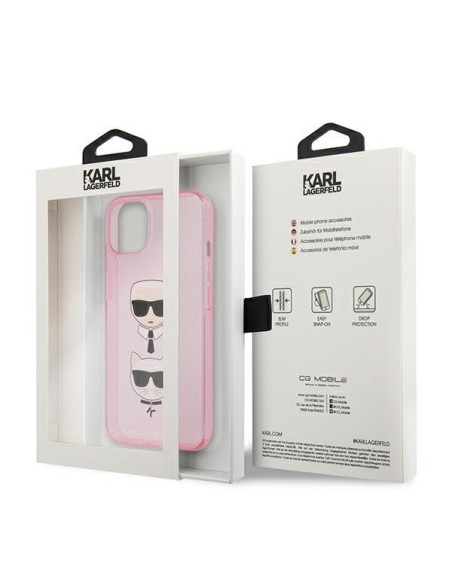 Karl Lagerfeld Glitter Karl& 39 s & Choupette Head dėklas iPhone 13 mini - rožinis Karl Lagerfeld Glitter Karl& 39 s & Choupette Head dėklas iPhone 13 mini - rožinis