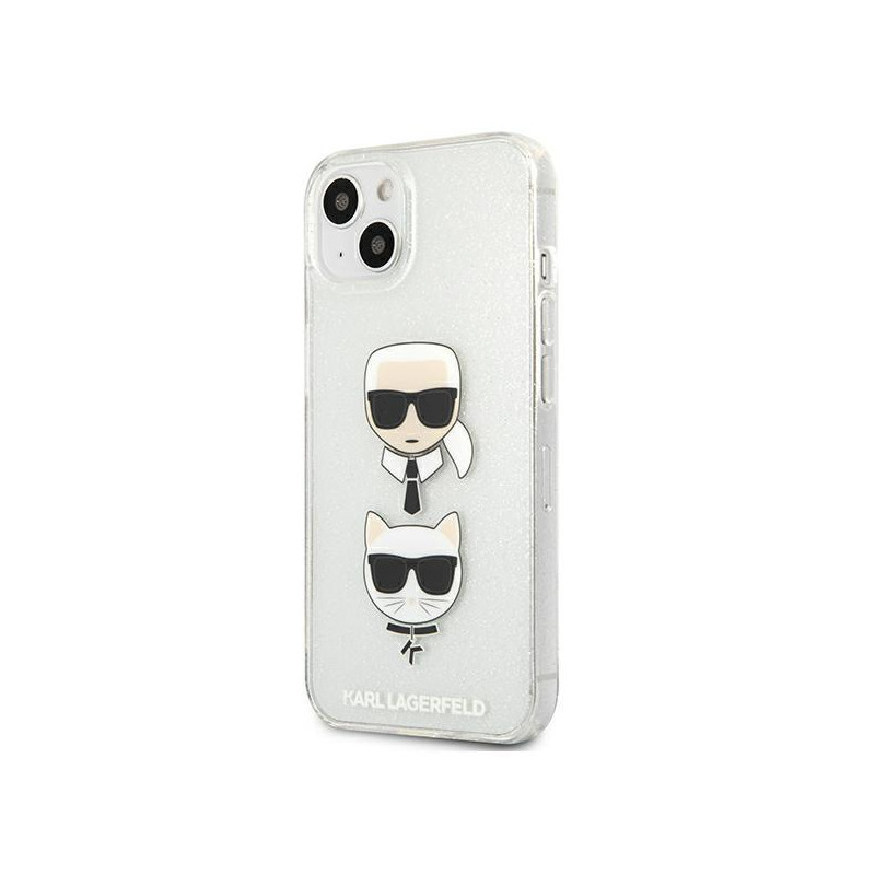 Karl Lagerfeld Glitter Karl& 39 s & Choupette Head dėklas iPhone 13 mini - sidabrinis