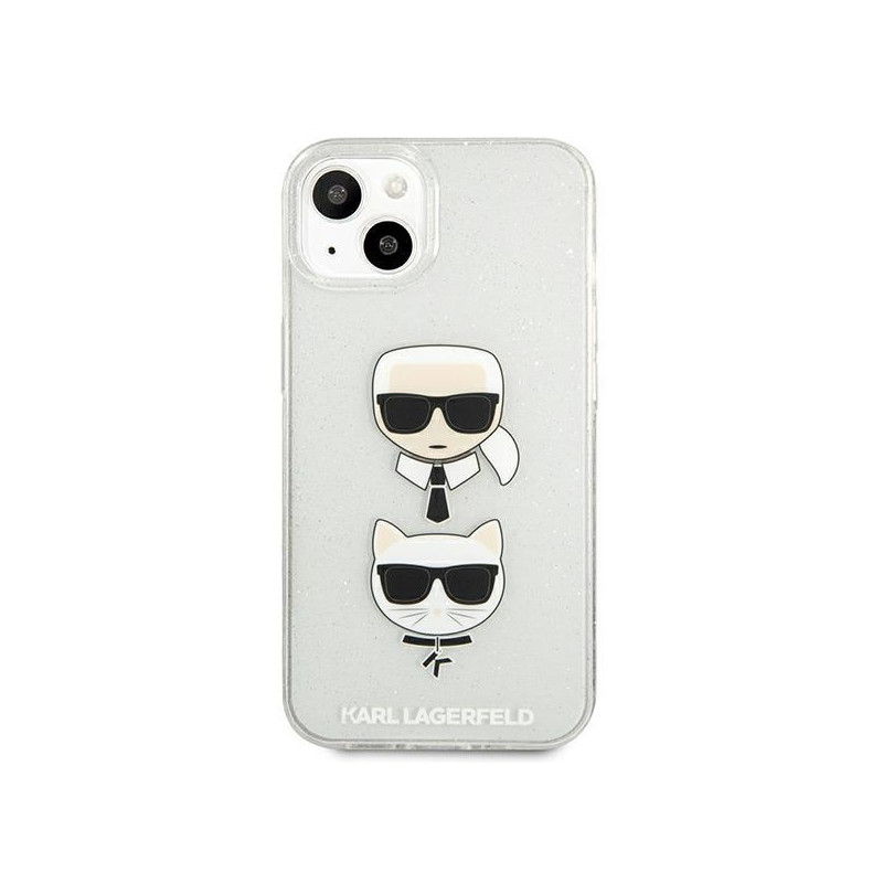 Karl Lagerfeld Glitter Karl& 39 s & Choupette Head dėklas iPhone 13 mini - sidabrinis