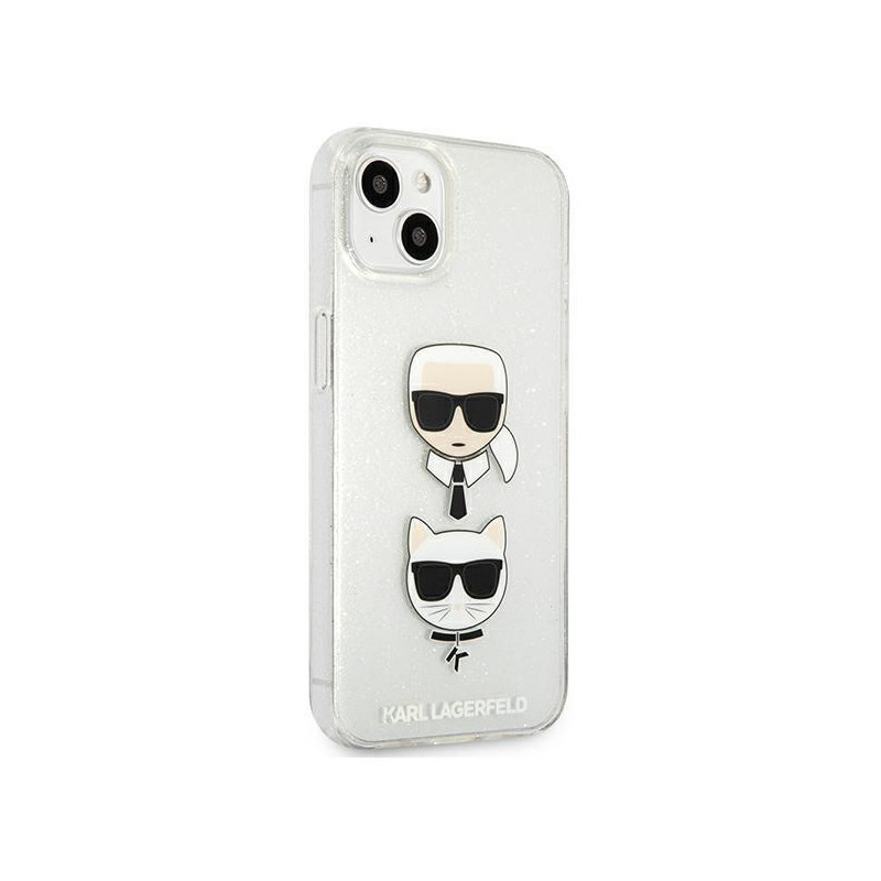 Karl Lagerfeld Glitter Karl& 39 s & Choupette Head dėklas iPhone 13 mini - sidabrinis