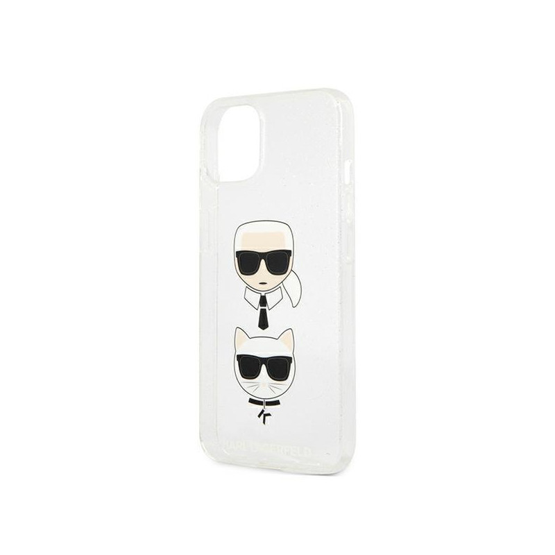 Karl Lagerfeld Glitter Karl& 39 s & Choupette Head dėklas iPhone 13 mini - sidabrinis