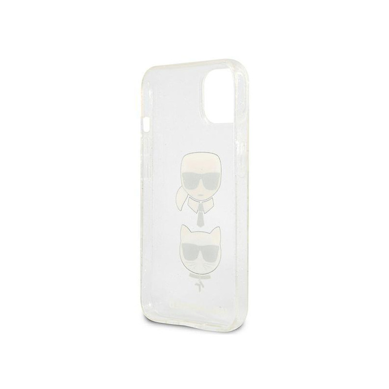 Karl Lagerfeld Glitter Karl& 39 s & Choupette Head dėklas iPhone 13 mini - sidabrinis