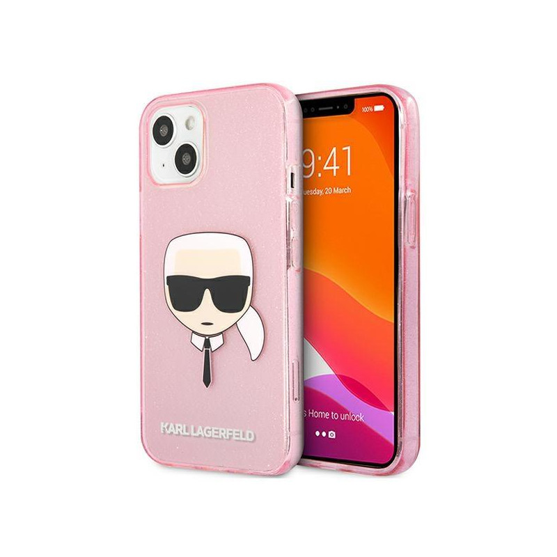 Karl Lagerfeld Glitter Karl& 39 s Head dėklas iPhone 13 mini - rožinis Karl Lagerfeld Glitter Karl& 39 s Head dėklas iPhone 13 mini - rožinis