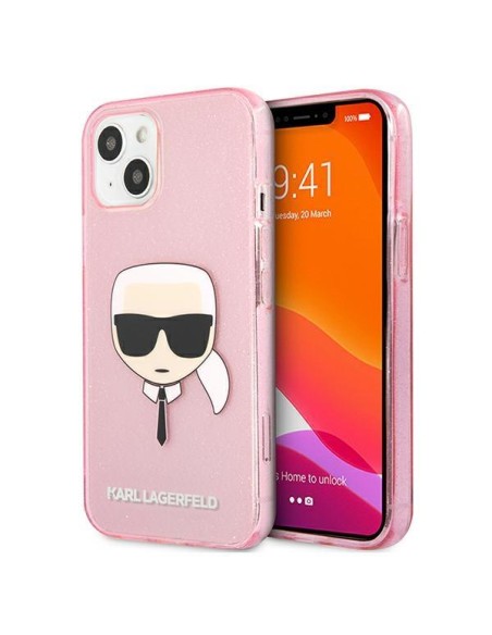 Karl Lagerfeld Glitter Karl& 39 s Head dėklas iPhone 13 mini - rožinis