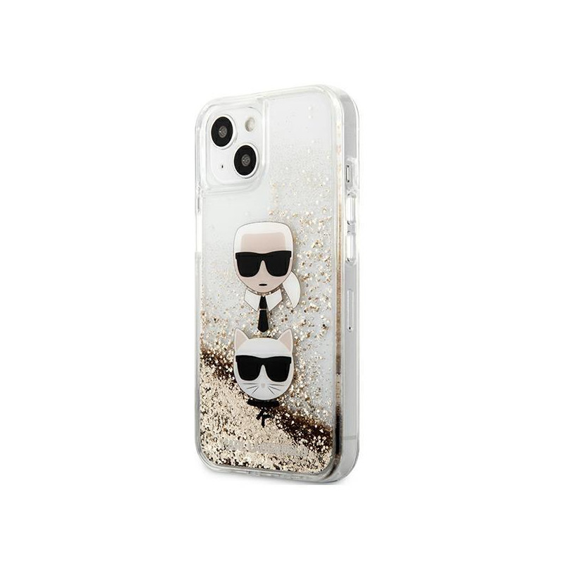 Karl Lagerfeld Liquid Glitter Karl&Choupette Head dėklas iPhone 13 mini - auksinis