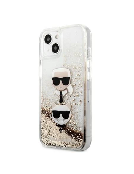Karl Lagerfeld Liquid Glitter Karl&Choupette Head dėklas iPhone 13 mini - auksinis Karl Lagerfeld Liquid Glitter Karl&Choupette Head dėklas iPhone 13 mini - auksinis