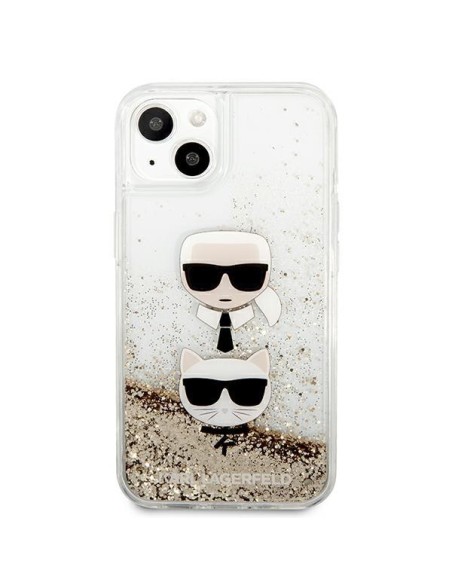 Karl Lagerfeld Liquid Glitter Karl&Choupette Head dėklas iPhone 13 mini - auksinis Karl Lagerfeld Liquid Glitter Karl&Choupette Head dėklas iPhone 13 mini - auksinis