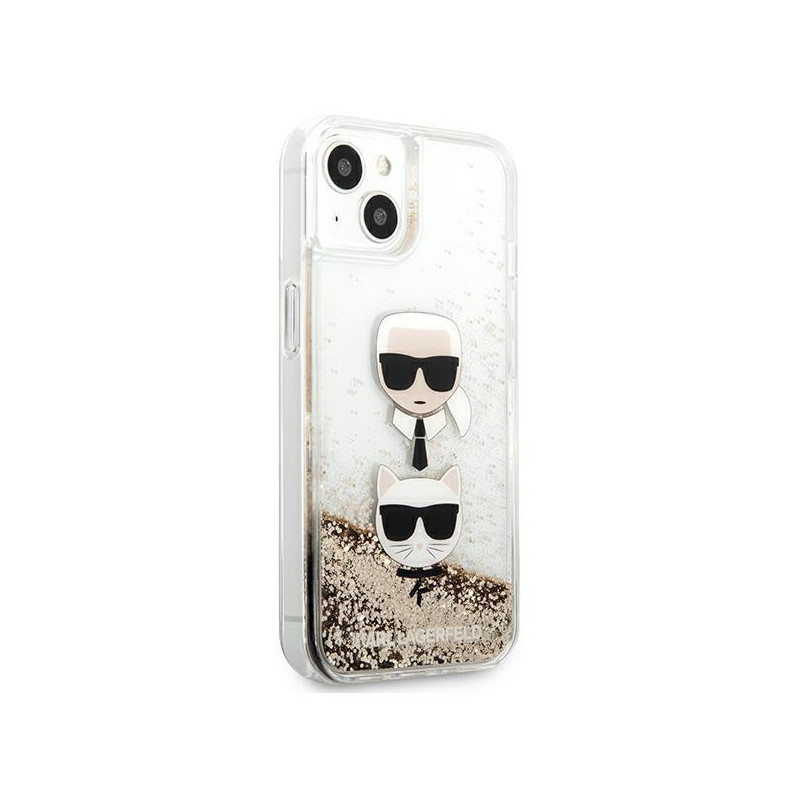 Karl Lagerfeld Liquid Glitter Karl&Choupette Head dėklas iPhone 13 mini - auksinis