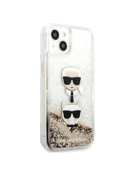 Karl Lagerfeld Liquid Glitter Karl&Choupette Head dėklas iPhone 13 mini - auksinis Karl Lagerfeld Liquid Glitter Karl&Choupette Head dėklas iPhone 13 mini - auksinis