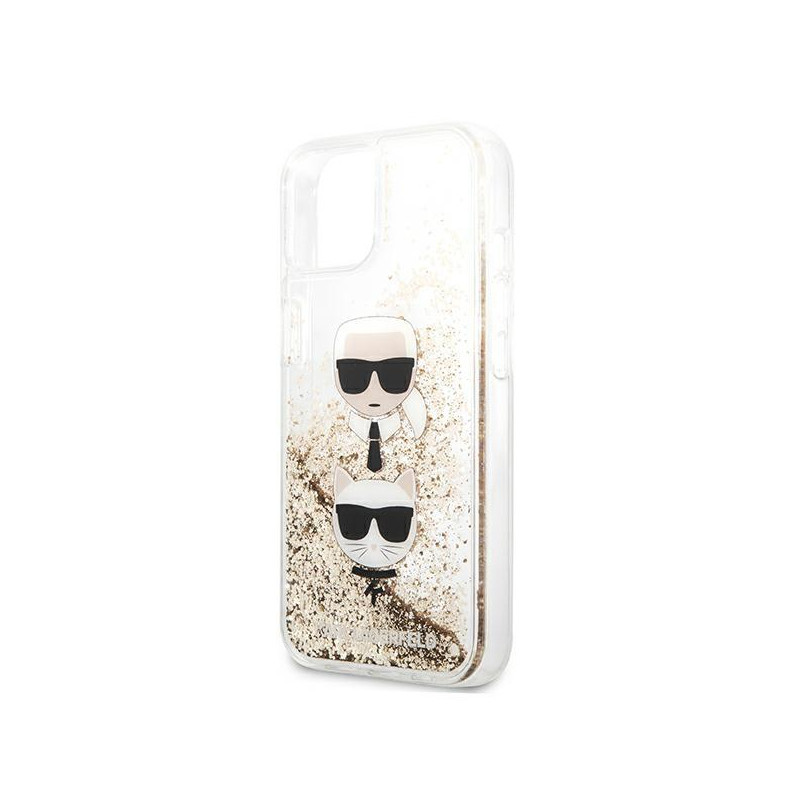 Karl Lagerfeld Liquid Glitter Karl&Choupette Head dėklas iPhone 13 mini - auksinis