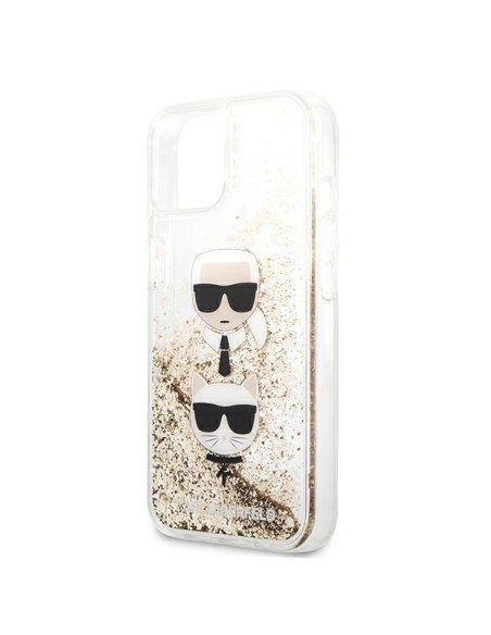 Karl Lagerfeld Liquid Glitter Karl&Choupette Head dėklas iPhone 13 mini - auksinis Karl Lagerfeld Liquid Glitter Karl&Choupette Head dėklas iPhone 13 mini - auksinis
